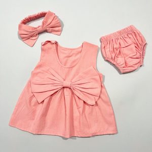 ست سارافون دخترانه با هدبند طرح پاپیون صورتی سولو