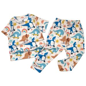 ست تیشرت شلوار بچه گانه پسرانه طرح دایناسور خرس کوچولو