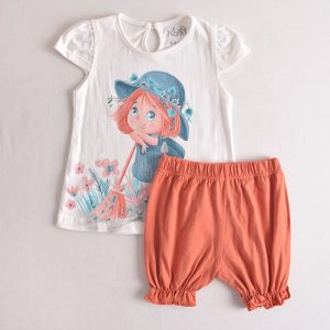 ست تیشرت شلوارک بچه گانه دخترانه طرح دختر و جارو نیلسام