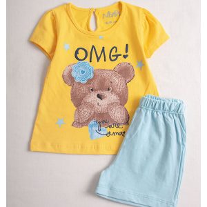 ست تیشرت شلوارک بچه گانه دخترانه طرح تدی نیلسام