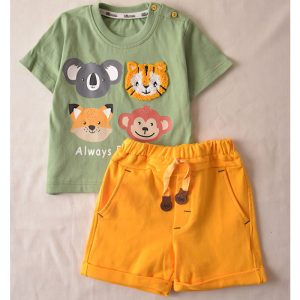 ست تیشرت شلوارک بچه گانه پسرانه طرح حیوانات سبز نیلسام