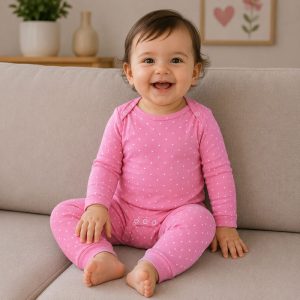 زیردکمه بلند با شلوار دخترانه طرح صورتی خالدار ماماز پاپاز Mamas Papas