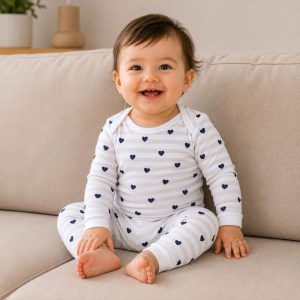 زیردکمه آستین بلند با شلوار دخترانه طرح راه راه قلبی ماماز پاپاز Mamas Papas