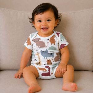 زیر دکمه دار آستین کوتاه پسرانه طرح باغ وحش ماماز پاپاز Mamas Papas