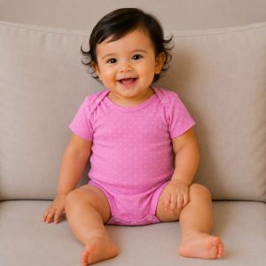 زیر دکمه دار آستین کوتاه دخترانه طرح صورتی خالدار ماماز پاپاز Mamas Papas