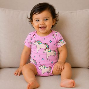 زیر دکمه دار آستین کوتاه دخترانه طرح یونیکورن صورتی ماماز پاپاز Mamas Papas