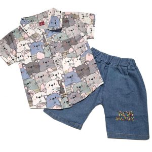 ست بلوز شلوارک بچه گانه پسرانه طرح گربه