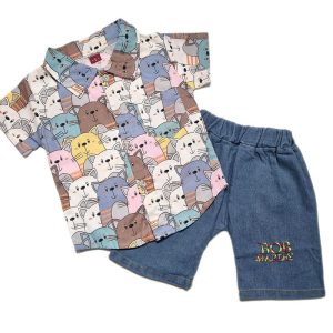 ست بلوز شلوارک بچه گانه دخترانه طرح گربه