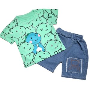 ست تیشرت شلوارک بچه گانه پسرانه طرح دایناسور