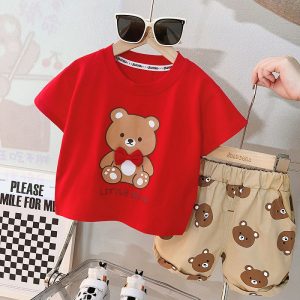 ست تیشرت شلوارک بچه گانه طرح خرس قرمز Little Bear