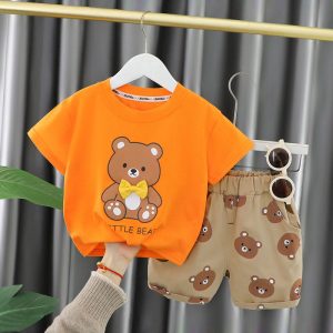 ست تیشرت شلوارک بچه گانه طرح خرس نارنجی Little Bear