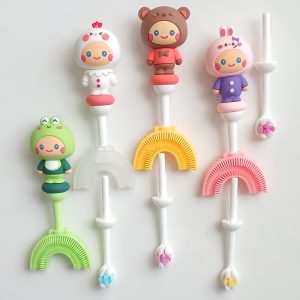 مسواک سیلیکونی ۳۶۰ درجه کودک دوکاره طرح حیوانات