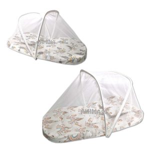 پشه بند فنری نوزاد با تشک و بالش نخی طرح رنگین کمان بیبی لایک