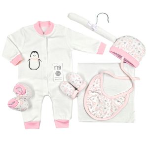 ست لباس بیمارستانی نوزادی 7 تکه طرح پنگوئن مادرکر