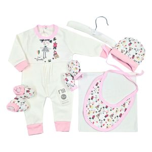 ست لباس بیمارستانی نوزادی 7 تکه طرح دخترک مادرکر