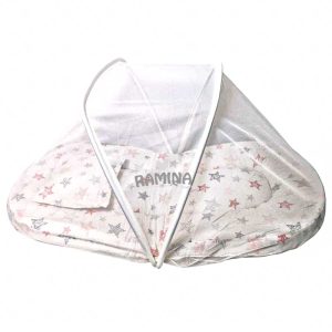 پشه بند فنری نوزاد با تشک و بالش نخی طرح ستاره بیبی لایک