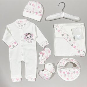 ست لباس بیمارستانی نوزادی 7 تکه طرح دخترک مادرکر