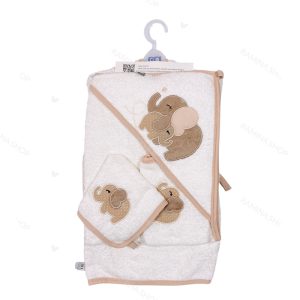 ست حوله نوزاد 5 تکه طرح فیل و بچه مادرکر Mothercare - کرم