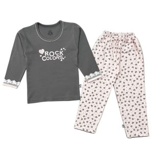 ست بلوز آستین بلند و شلوار بچه گانه طرح قلب و تور لیدولند