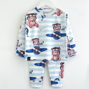 ست بلوز شلوار بچه گانه طرح خرس خلبان