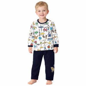 ست بلوز آستین بلند و شلوار بچه گانه پسرانه طرح مدادرنگی سرمه ای لیدولند Lido land