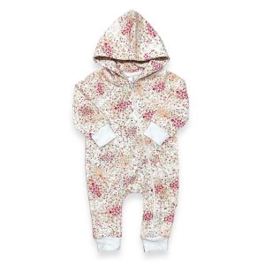 سرهمی بدون جوراب کلاه دار نوزادی دخترانه طرح گل ریز اچ اند ام