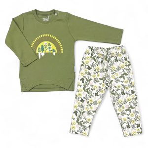 ست بلوز آستین بلند و شلوار کودک طرح دلژین به آوران