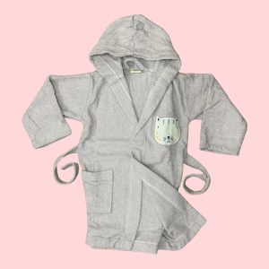 حوله تن پوش بچه گانه پسرانه طرح گربه طوسی بی ارگانیک Biorganic