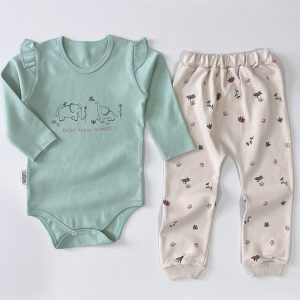 ست زیردکمه دار آستین بلند و شلوار بچه گانه طرح الفنت لوپتو