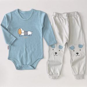 ست زیردکمه دار آستین بلند و شلوار بچه گانه طرح پاپی لوپتو