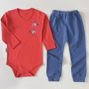 ست زیردکمه دار آستین بلند و شلوار بچه گانه طرح پاپیلون لوپتو