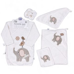 ست حوله نوزاد 5 تکه طرح فیل و گنجشک مادرکر