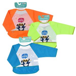 پیشبند آستین دار مشمایی کاسه دار کودک طرح خرس بیبی جم