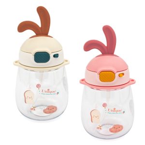 لیوان آبمیوه خوری نی دار کودک 600 میل طرح خرگوش یونیک