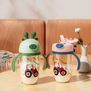 لیوان آبمیوه خوری نی دار کودک 300 میل طرح دایناسور