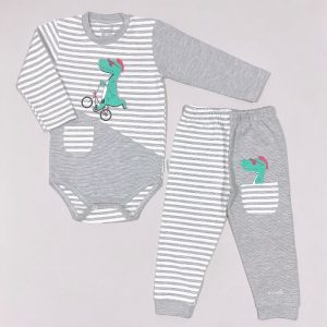 ست زیر دکمه ای بلند و شلوار بچه گانه طرح دینو به آوران