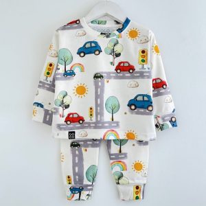 ست بلوز شلوار بچه گانه طرح جاده با نشاط کوکو