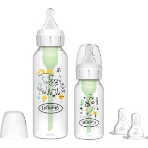 پک شیشه شیر 120 و 250 میل طلقی با دو سرشیشه اضافه طرح حیوانات دکتر براون