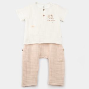 ست بلوز آستین کوتاه و شلوار کودک طرح بره بی بیبی