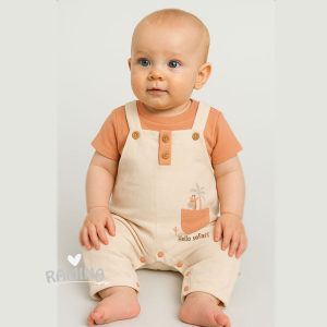 ست بادی آستین کوتاه و بیلر نوزادی طرح سافاری بی ارگانیک Biorganic