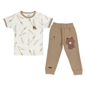 ست بلوز آستین کوتاه و شلوار کودک طرح بامبو به آوران