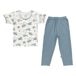 ست بلوز آستین کوتاه و شلوار بچه گانه پسرانه طرح پرواز لیدولند