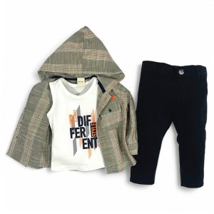 ست پیراهن کلاه دار، رکابی و شلوار کتان پسرانه کد 9874 لمون