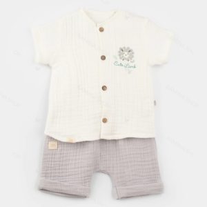 ست تیشرت و شلوارک کودک طرح بره طوسی بی بیبی