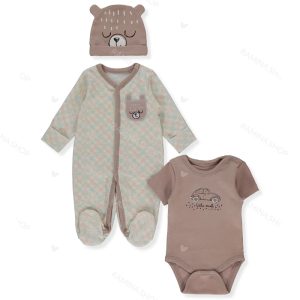 ست سرهمی نوزادی جوراب دار، بادی کوتاه و کلاه کد 926 ببتو