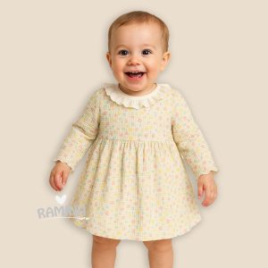 پیراهن یقه چین دار بچه گانه دخترانه طرح بهار ببتو Bebetto