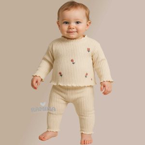 ست بلوز آستین بلند و شلوار نوزاد و کودک دخترانه طرح لاله ببتو Bebetto