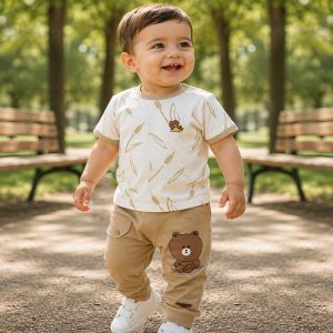 ست بلوز آستین کوتاه و شلوار کودک طرح بامبو به آوران Behavaran