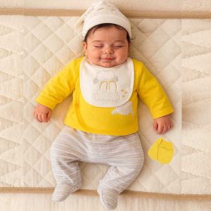 ست لباس بیمارستانی نوزادی 5 تکه طرح گوسفند بی ارگانیک Biorganic