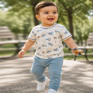 ست بلوز آستین کوتاه و شلوار بچه گانه پسرانه طرح پرواز لیدولند Lido land